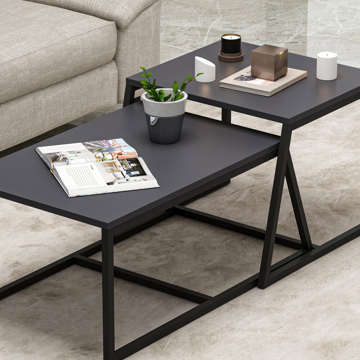 Hanah Home Mesa de Centro Antracita con Estantes Hanah Home Mesa de Centro Antracita con Estantes